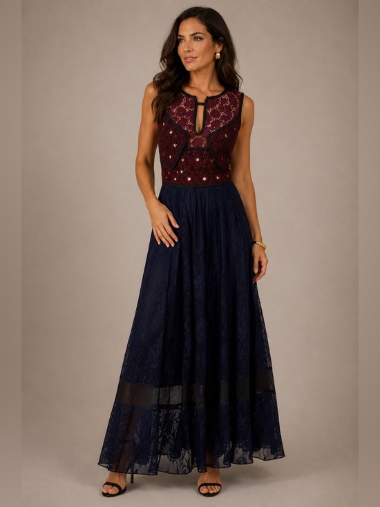 Burberry Dresses & Skirts - Burberry Prorsum NWT Lace Midi Dress Italy Burgundy Navy High Low EU42 US6